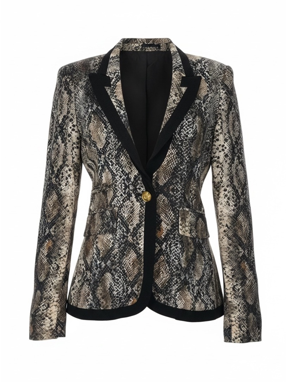 Smythe Taupe and Black Snake-Print Blazer with Gold Button